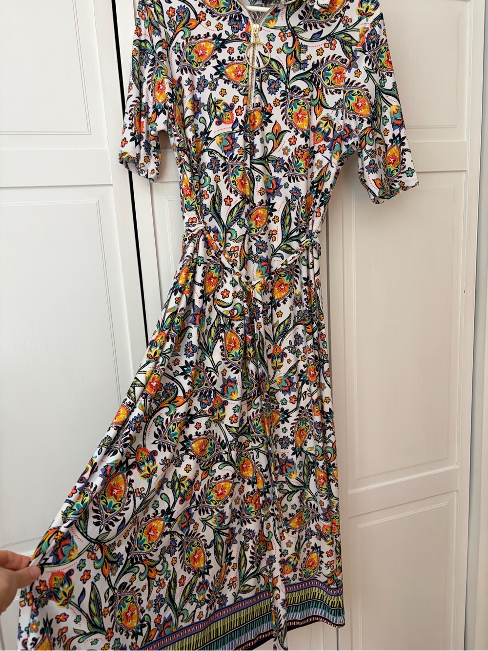 1. State White Maxi Dress with Multicolor Floral Paisley Print - Picture 7 of 9